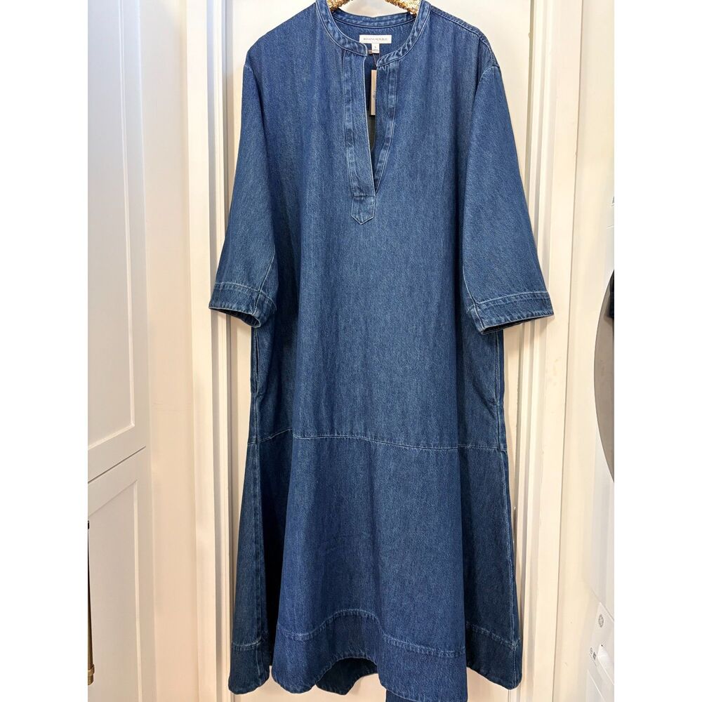 Banana Republic Denim Popover Shirt Dress Dark Wash Maxi Oversized L NWT